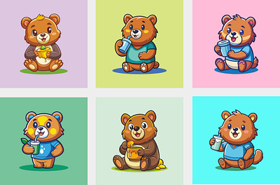Cute bear mascot branding cat character cute design graphic design illustration logo mascot ui