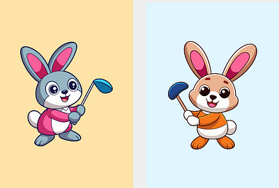 Cute Rabbit Playing golf branding cat character cute design graphic design illustration logo mascot rabbit ui