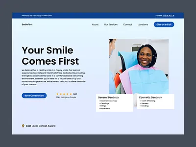 SmileFirst - Website Design blue design blue website clean design dentist website design figma website design modern dentist design modern website design ui design ui designer ui inspiration user interface ux designer ux ui design