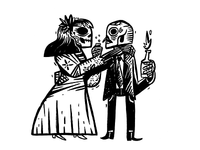 Que vivan los novios. calacas dia de los muertos folk art mexico skull wedding