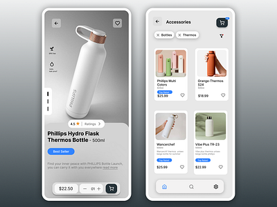 Sleek Hydration: Philips Thermos Bottles Mobile App UI branding graphic design ui
