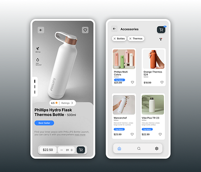 Sleek Hydration: Philips Thermos Bottles Mobile App UI branding graphic design ui