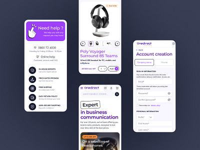 One Direct e-shop website - Mobile e commerce e shop mobile product purple ui ux violet