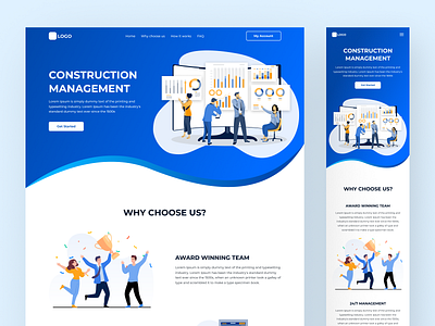 Construction Management home page design landing page landing page design website design website ui design