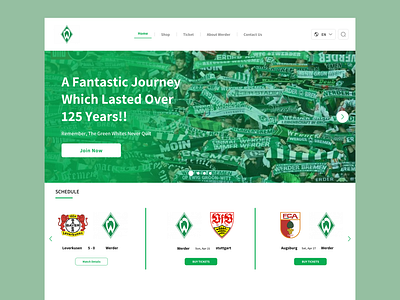 Werder Bremen academy branding design e commerce football graphic design green header logo news schedule shop site soccer sport team ui ux website white