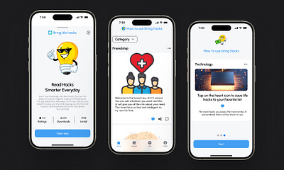 Bring life hacks app for daily idea and hacks app app design app ui design figma figma design graphic design hacks mobile app design ui ui design ui ux design user friendly design user interface ux design