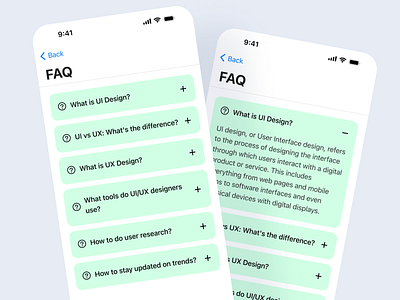 A simple FAQ section screen android app design ios app design mobile app ui design ui design ux design