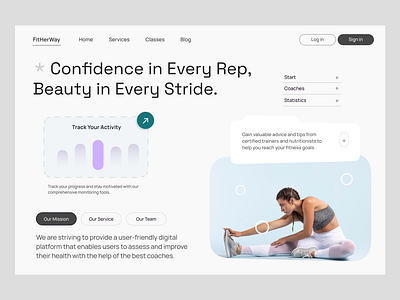 Fitness Landing Page exercise fashion fitness fitness web healthy homepage landing page lifestyle minimal muscles popular sport trainer trend web3 website website design woman workout yoga
