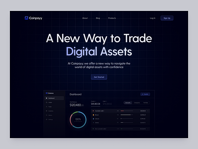 Crypto Exchange Website Hero Section - Coinpayy coin coinpay coinpayy crypto crypto dashboard crypto exchange cryptocurrency dark mode dashboard digital assets finance finance dashboard product design trade ui ui design user interface web web design web3