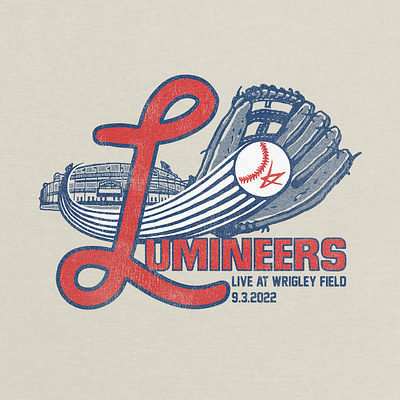 The Lumineers - Live at Wrigley Field baseball branding chicago design drawing glove graphic illustration lettering merch retro texture typography vintage wrigley field