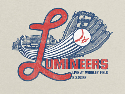 The Lumineers - Live at Wrigley Field baseball branding chicago design drawing glove graphic illustration lettering merch retro texture typography vintage wrigley field