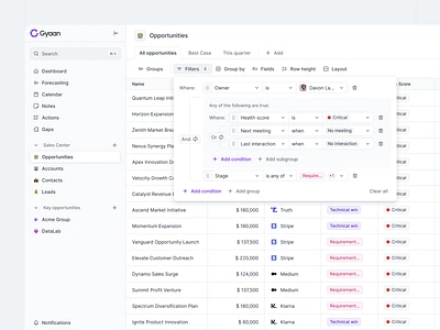 Conditional filters advanced conditions advanced filters clean complex conditional filters conditions crm filters logic logic filters minimal multi level pipeline saas sales table table filters ui ux