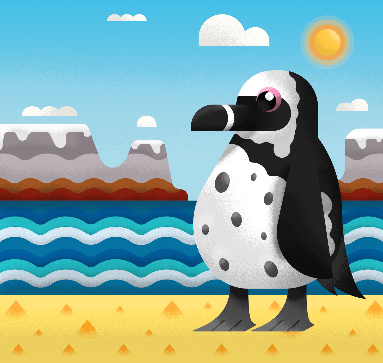 South Africa Stamp: Penguins affinity beach design digital art flat flat design illustration penguin rocks sea south africa stamp vector vector art vector illustration