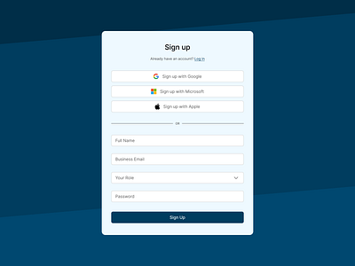 Sign up already have an account business mail button create account cta design exploration figma full name input field log in password product design sign in sign up sign up with apple sign up with google sign up with microsoft ui ux web design