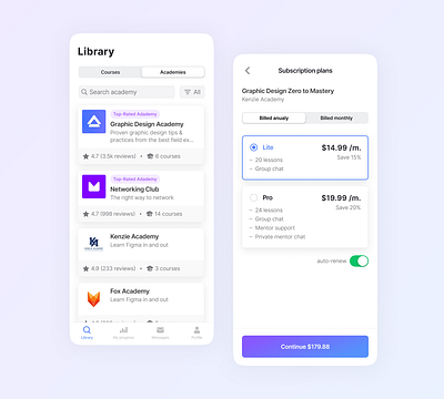 Mobile App for Online Courses designed in Figma design figmadesign mobile mobileapp ui ux uxuidesign