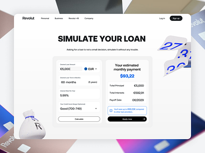 Revolut · Loan Simulator/Calculator · Product & UX/UI · DailyUI calculator dailyui design finance fintech revolut ui ux web application webdesign