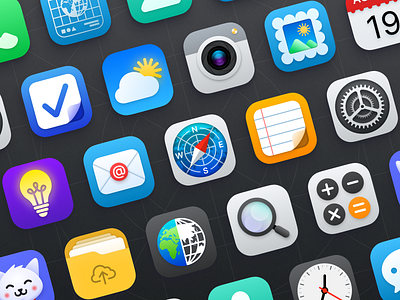 iOS logo & app icons app browser camera compas files gallery icon icon set icons ios library logo note settings sketch time ui