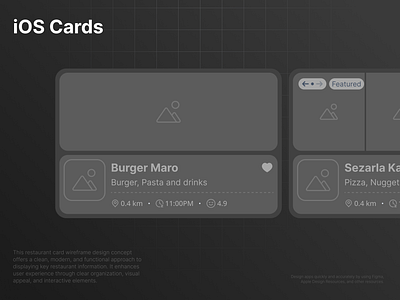 iOS Cards ✦ Wire app card delivery design food grocery ios listing restaurant ui ux wireframe