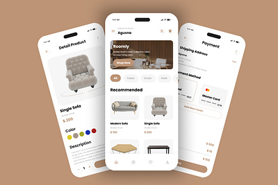 Roomly - Furniture Store Mobile App application apps branding chair design desk interface interior layout office online product shopping smart smartphone sofa software ui ux virtual
