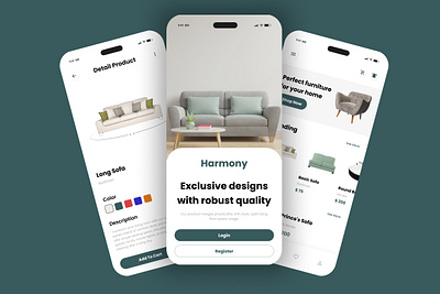 Harmony - Furniture Store Mobile App application apps branding chair design desk interface interior layout office online product shopping smart smartphone sofa software ui ux virtual