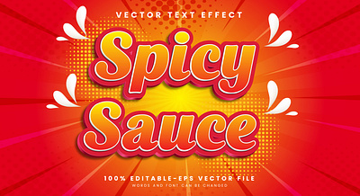 Spicy Sauce 3d editable text style Template food menu