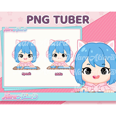 Persona of Our PNG Tuber Blue Hair Chibi Girl for Electrifying animeart characterdesign customcharacter cuteanime highqualityart onlinecreators streamers virtualavatar vtuberavatar