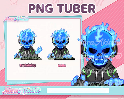 Brilliance PNG Tuber Skull Blue Fire for Cozy Stream animeart creativedesigns custompngtuber digitaldesign gaming pngtuber skullcharacter streaming vtuberassets
