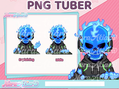 Brilliance PNG Tuber Skull Blue Fire for Cozy Stream animeart creativedesigns custompngtuber digitaldesign gaming pngtuber skullcharacter streaming vtuberassets