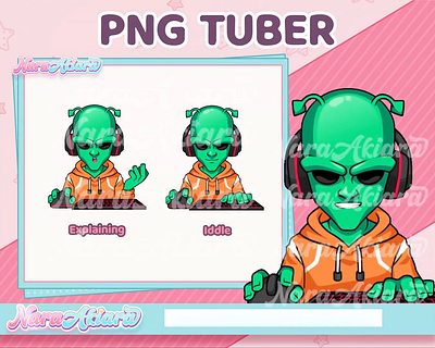 Our Unconventional PNG Tuber Green Alien for Streamers aliencharacter animation animeart characterdesign digitaldesign gaming highqualityart motion graphics pngtuber streaming vtuberassets