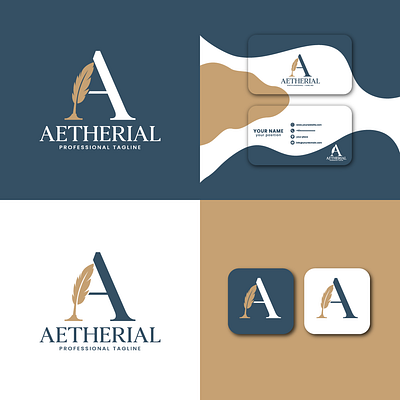 Aetherial logo Design aetherial elegance feather graphic design letter logo symbol typography