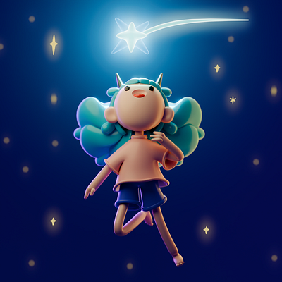 Stars 3d character character animation character design character modeling design girl happy illustration stars stylized