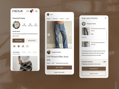 Online Marketplace for Second-Hand Clothing b2b c2c dashboard e commerce fashion marketplace mobile design ui design ux design visual design