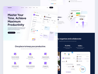Organizelt Schedule Time - Landing Page clean dashboard design icon illustrations illus illustration landing page purple scheduling task task management time time management ui user experience user interface user interfae ux