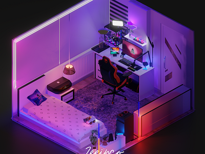 Mini Small Room with Full RGB Leds in Night Scene | 3D Room gaming cafe design