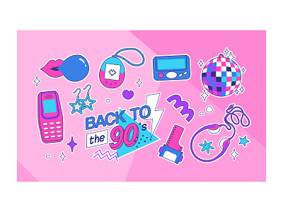 Back to the 90s 80s 90s bright cartoon colorful concept design flat illustration retro sticker vector vintage