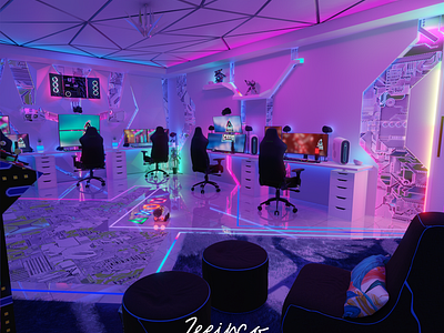 Home Office with Esports Arena Gaming Concept Interior Design gaming cafe design