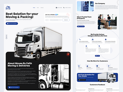 Moving & Packing Website Design boxes design figma landing page latest design move movers moving moving company packers packing relocation storage transport truck ui website design