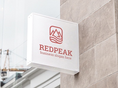 Red Peak - Mountain Ridge Top Hill Logo brand hills identity logo logo design logotype mount mountains mountains mountais logo nature red peak logo river three mountains top logo waves