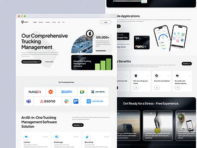 All-in-One Trucking Management Software Solution animation benefit design branding creative design dark and light theme freightmanagement gpsmonitoring graphic design logisticsmanagement moderndesign motion graphics our trusted partners tracking hero sectiondesig transportationtech transportmanagement trending bento design truckingsoftware ui userexperience