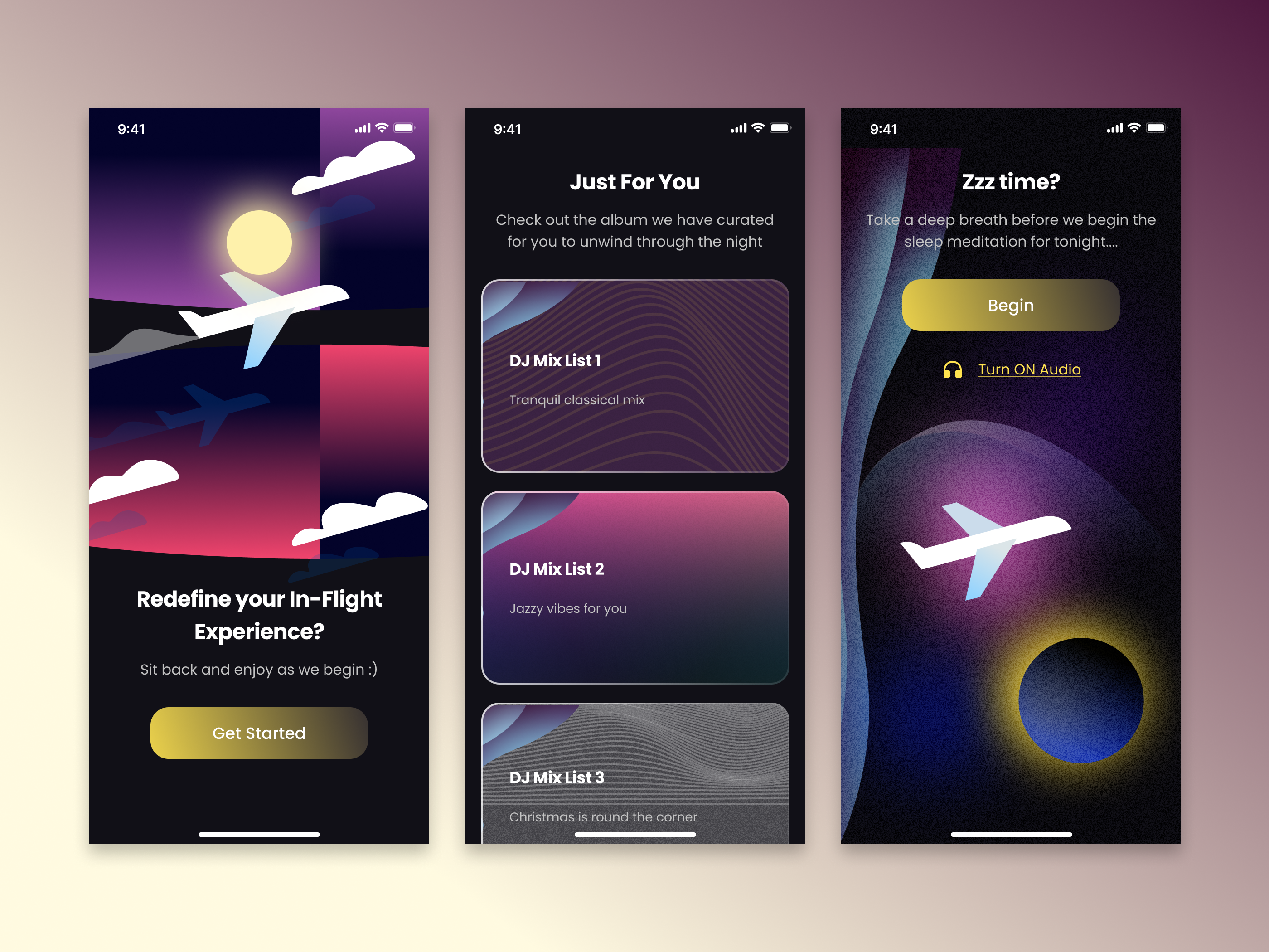 Meditation App airplane app dark mode meditation app mobile app music app ui ux design