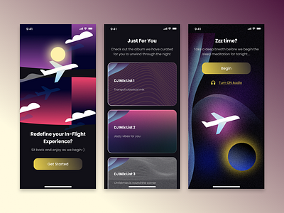 Meditation App airplane app dark mode meditation app mobile app music app ui ux design