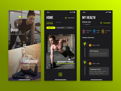 Fitness App branding dark mode fitness app mobile app modern interface photos ui