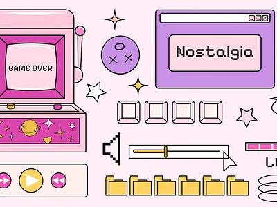 Y2k set browser comic game groovy internet retro set shapes slot sound window y2k