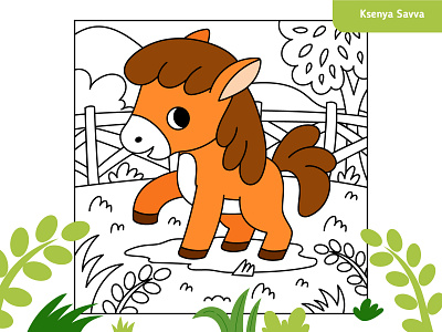 Cute cartoon horse. Coloring page for kids adobe illustrator animal background cartoon character children coloring book coloring page design farm for kids horse illustration pony toddler vector