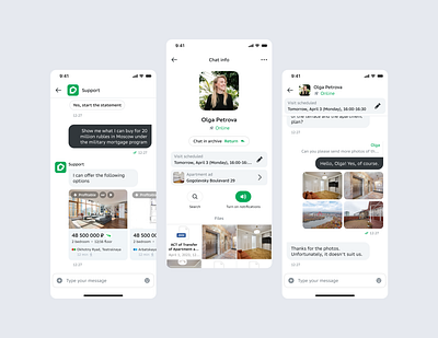 Real estate chat apartment app chat profile real estate support ui ux
