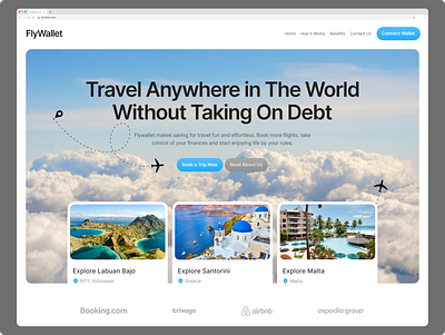 Flywallet - landing page redesign design flight booking flight booking app hero section travel landing page ui