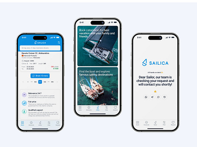 SAILICA 🌊 Yacht Rental Service application design booking booking service catamarans ios app ios app interaction ios mobile marinas mobile app mobile app development mobile interface mobile screens rental service responsive design sailing startup travel user experience yacht yachting