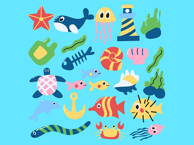 World Ocean Day Hand Drawn Illustrations fish free icons freebie icon icon design icon download illustration ocean ocean day ocean icon