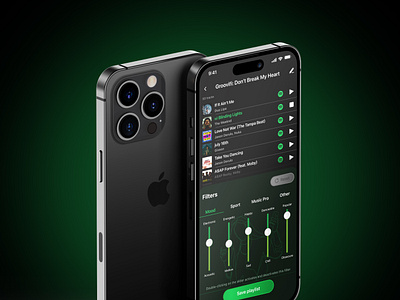 Groovifi | Spotify playlists generation app app design dark mode mobile design music player playlist product design setting spotify ui ux