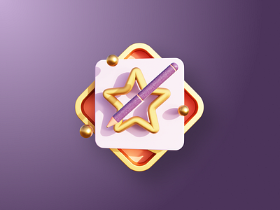 Total Goals Created - Color 3d app application badge blender c4d design game gamification gold illustration pen pencil pin prize render shield star ui ux